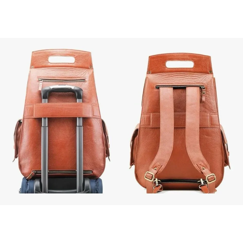 Handmade World Full Grain Leather Backpack for Men – 17” laptop, bag Busines Tra